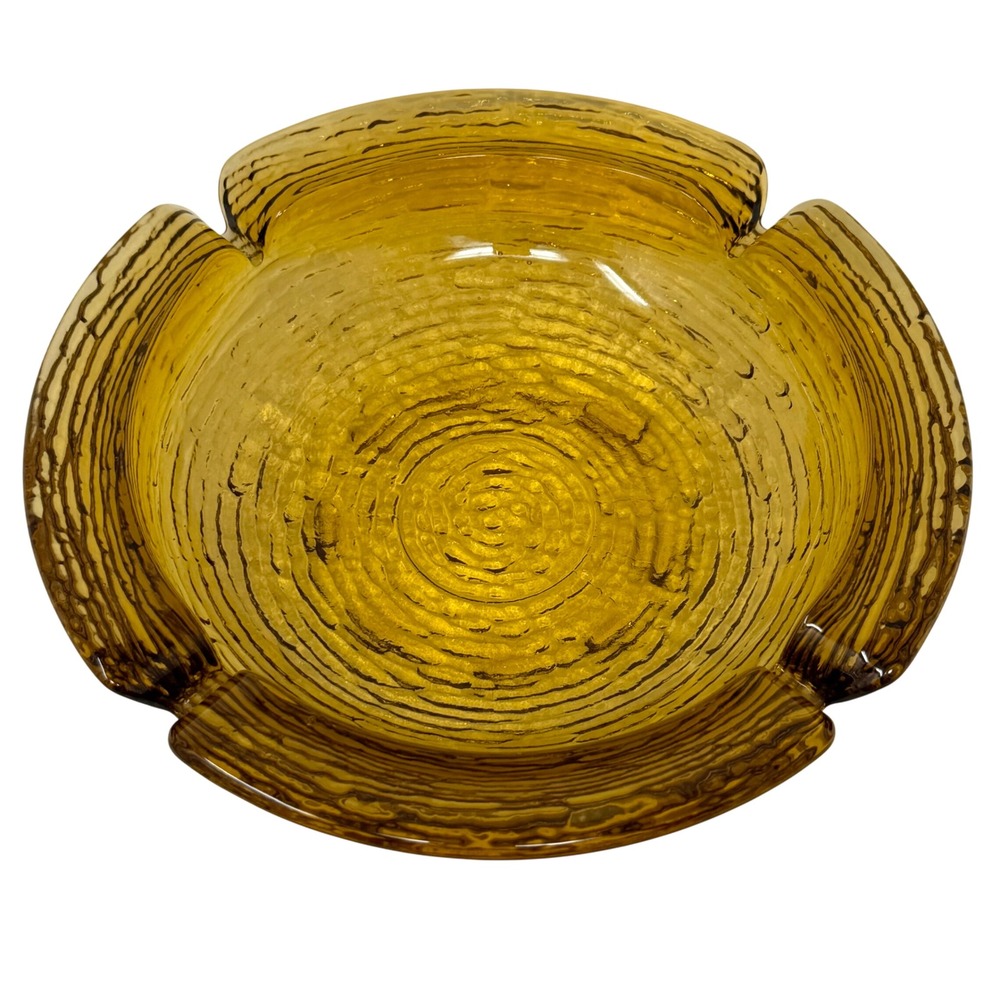 Anchor Hocking Amber‎ Gold Glass Ashtray MCM Ripple Bark Key Bowl Trinket